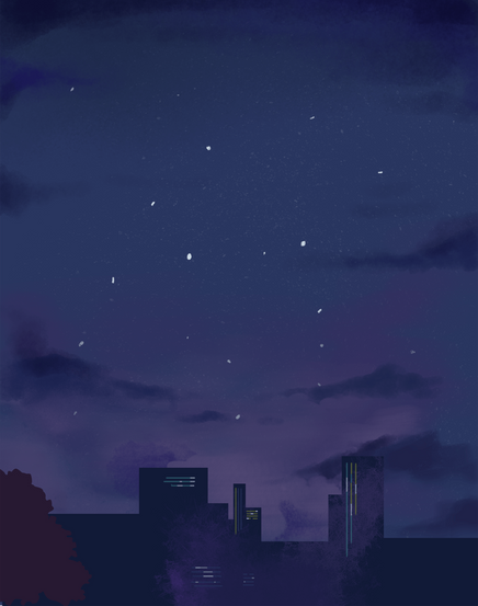 Cityscape with Night Sky Illustration